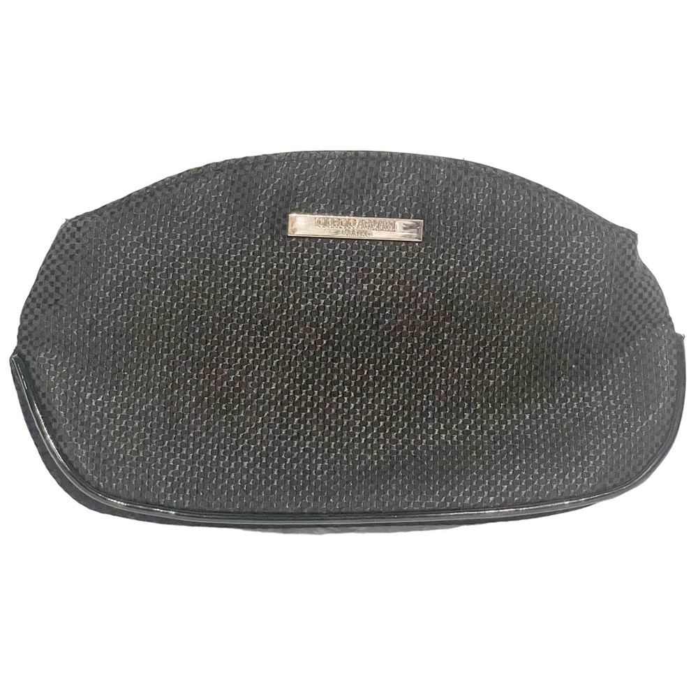 Giorgio‎ Armani Black Full ZIp Textured Domed Makeup Bag